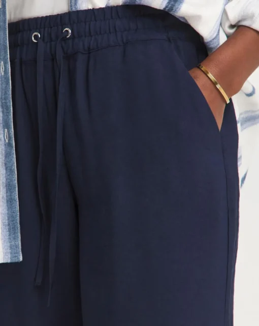 Blue Twill Soft Pull On Wide Leg Trousers