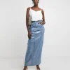 Blue/Silver Metallic Coated Denim Skirt