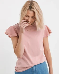 Blush Crew Neck Chiffon Sleeve Top