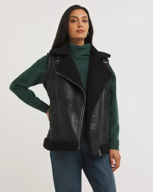 Borg Faux Shearling Lined Aviator Gilet