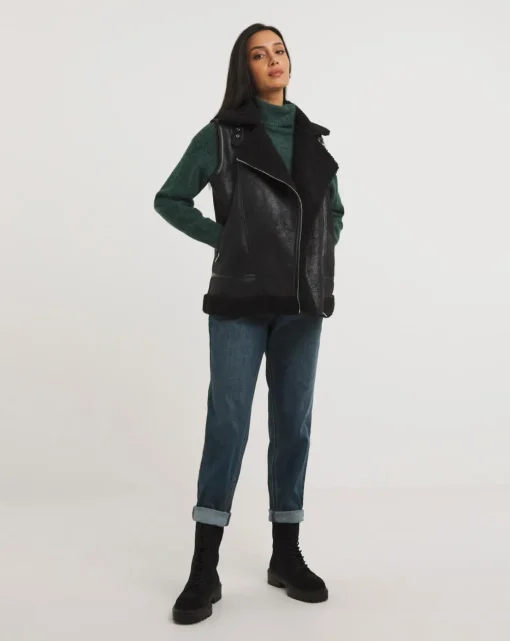 Borg Faux Shearling Lined Aviator Gilet