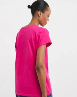 Bright Pink V-Neck Short Sleeve T-Shirt