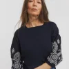 Broderie 3/4 Length Sleeve Crew Neck Top