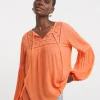 Broderie Yolk Trim Blouson Sleeve Blouse