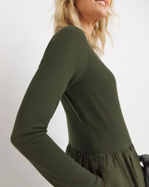 Bubble Hem Popplin Rib Dress