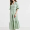 Bubble Sleeve Cheesecloth Maxi Dress