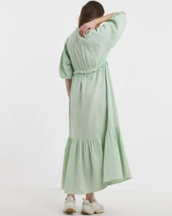 Bubble Sleeve Cheesecloth Maxi Dress