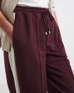 Burgundy Side Stripe Wide Leg Joggers