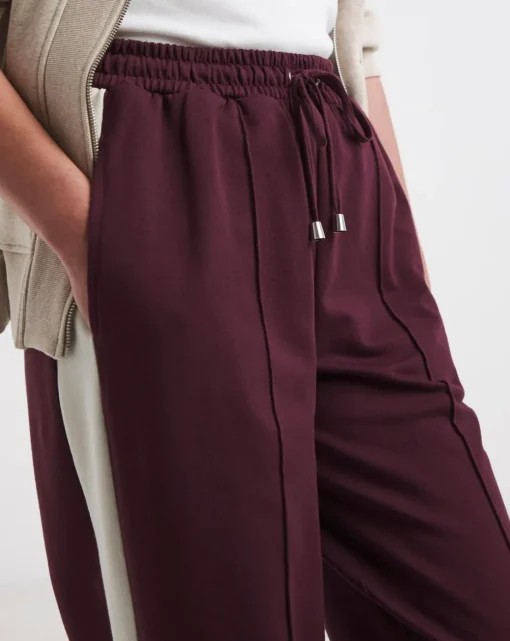 Burgundy Side Stripe Wide Leg Joggers