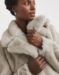 Charcoal Chevron Faux Fur Coat