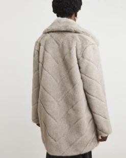 Charcoal Chevron Faux Fur Coat