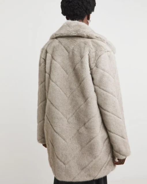 Charcoal Chevron Faux Fur Coat