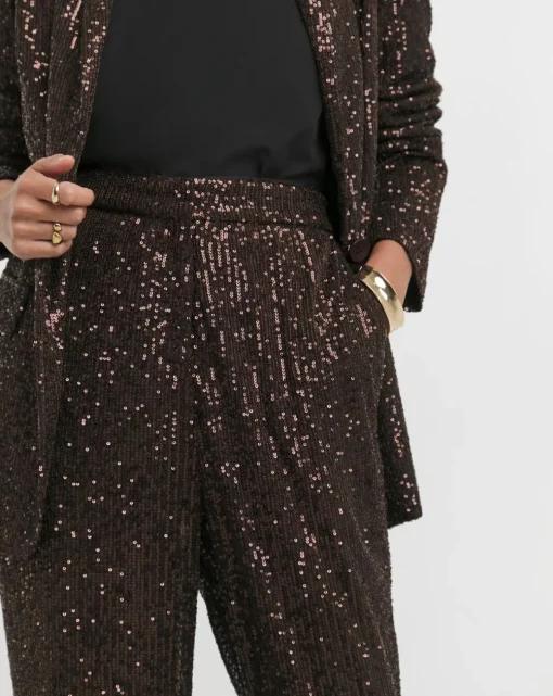 Chocolate Sequin Straight Leg Trouser