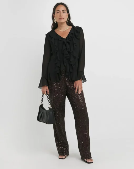 Chocolate Sequin Straight Leg Trouser