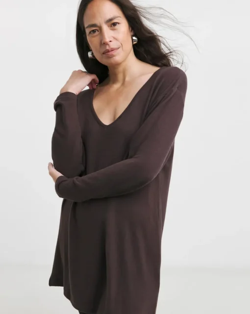 Chocolate V Neck Soft Touch Longline Top