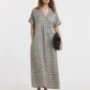 Collarless Placket Detail Smock Dress