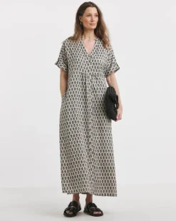 Collarless Placket Detail Smock Dress