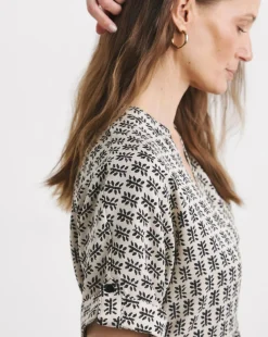 Collarless Placket Detail Smock Dress