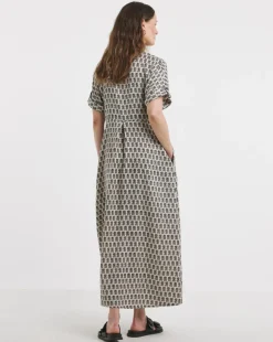 Collarless Placket Detail Smock Dress
