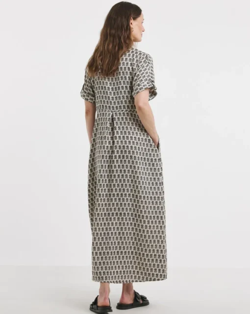 Collarless Placket Detail Smock Dress