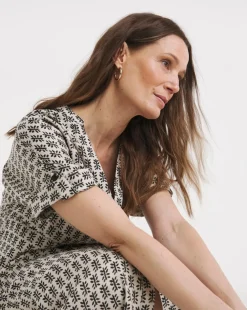 Collarless Placket Detail Smock Dress