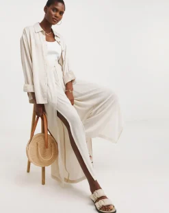 Cool Stone Crinkle Wide Leg Wrap Trousers