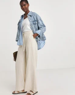 Cool Stone Linen Mix Wide Leg Trousers