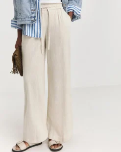Cool Stone Linen Mix Wide Leg Trousers