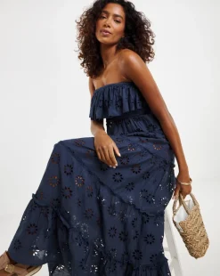 Cotton Broderie Bandeau Maxi Beach Dress