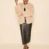 Cream Collarless Shaggy Faux Fur Coat