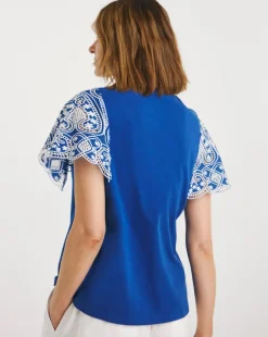 Crew Neck Broderie Angel Sleeve Top