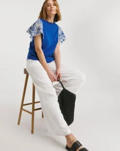 Crew Neck Broderie Angel Sleeve Top