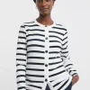 Crew Neck Striped Button Front Cardigan