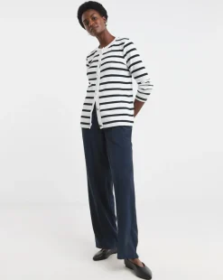 Crew Neck Striped Button Front Cardigan