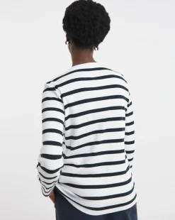 Crew Neck Striped Button Front Cardigan