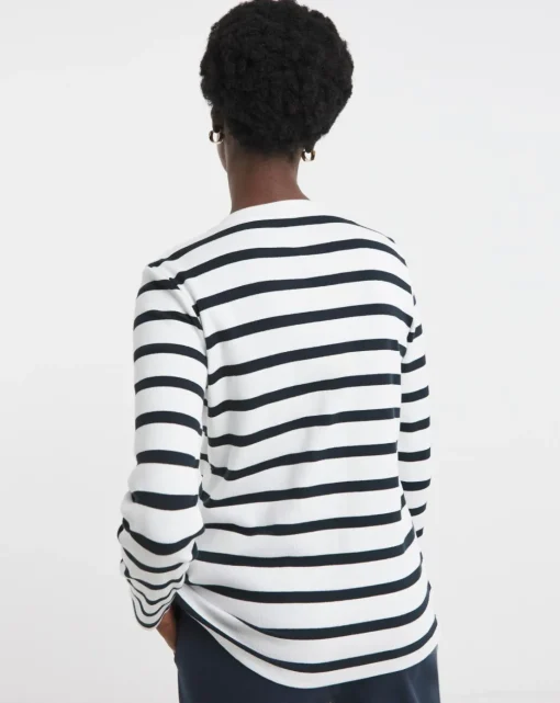 Crew Neck Striped Button Front Cardigan