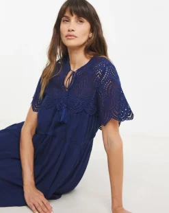 Crinkle Broderie Trim Smock Dress