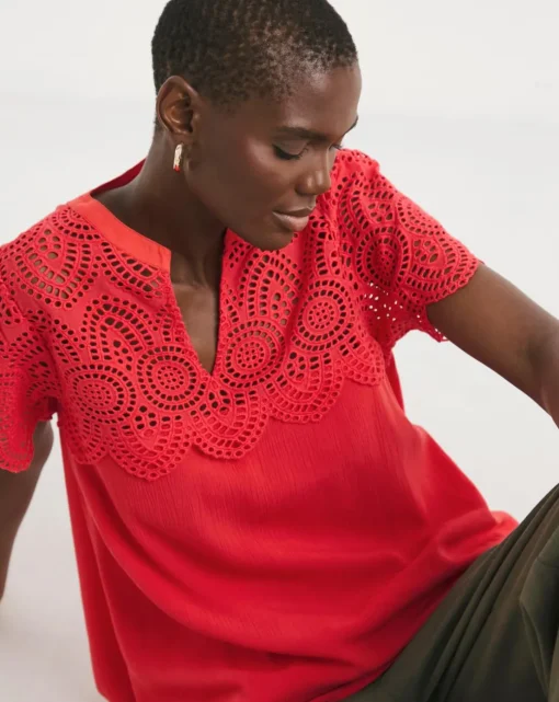 Crinkle Crochet Trim Top