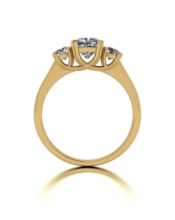 9ct Gold 1.60ct total eq Cushion and Round Brilliant Moissanite Trilogy Ring