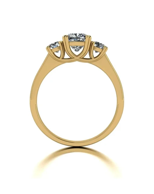 9ct Gold 1.60ct total eq Cushion and Round Brilliant Moissanite Trilogy Ring