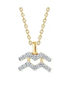 9ct Gold Diamond Aquarius Pendant on 18 inch chain