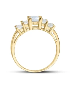 9ct Gold Five Emerald Cut Cubic Zirconia Ring
