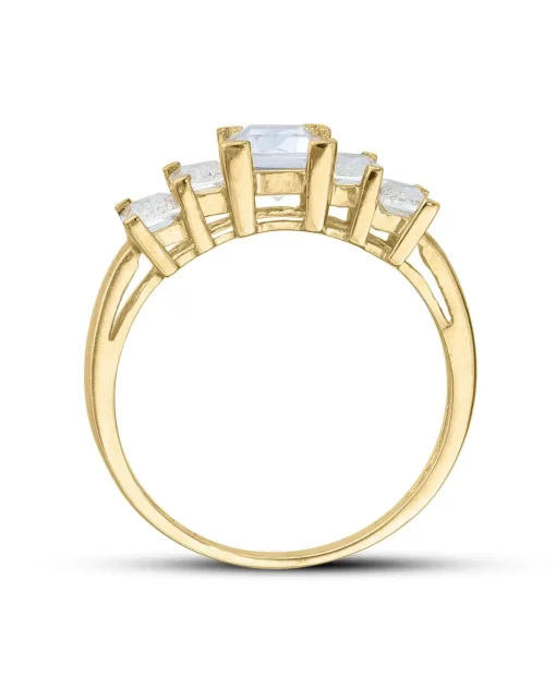 9ct Gold Five Emerald Cut Cubic Zirconia Ring