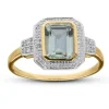 9ct Gold Green Amethyst & Dia Ring