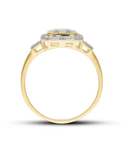 9ct Gold Green Amethyst & Dia Ring