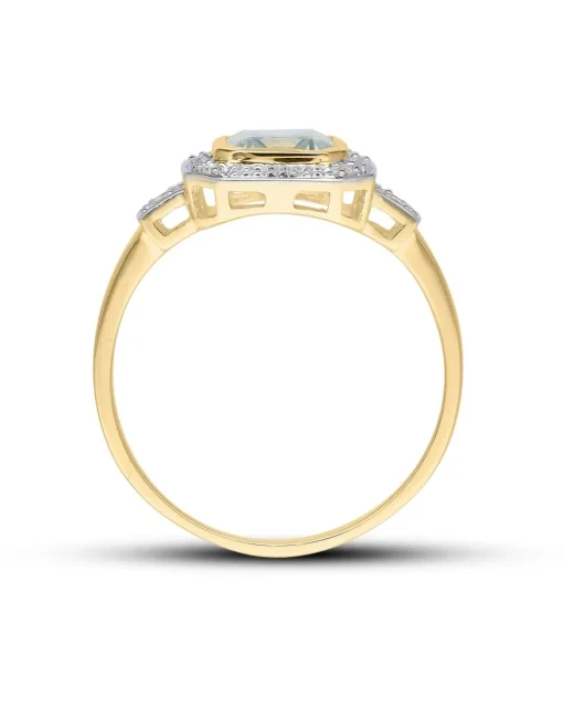 9ct Gold Green Amethyst & Dia Ring