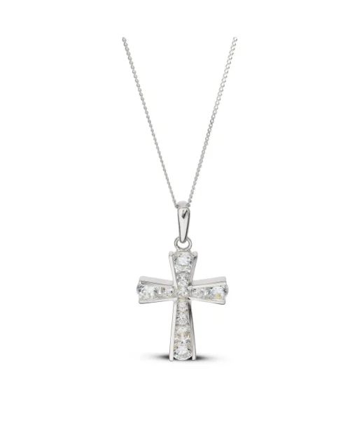 9ct White Gold CZ Cross Pendant