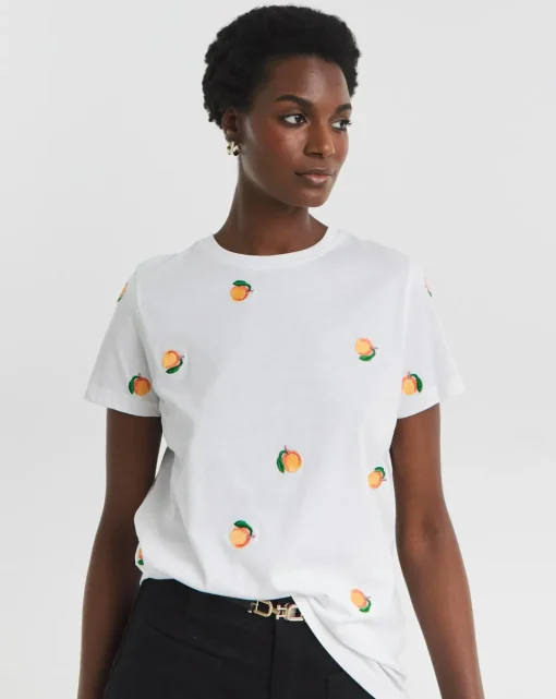 Embroidered Peach T-Shirt