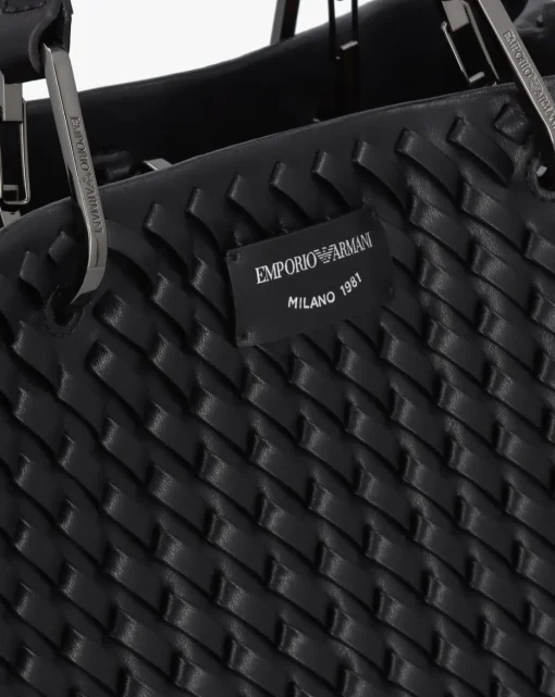 Emporio Armani Interwoven Black Shopper Bag With Pouch