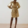 FatFace Gold Pleated Dress